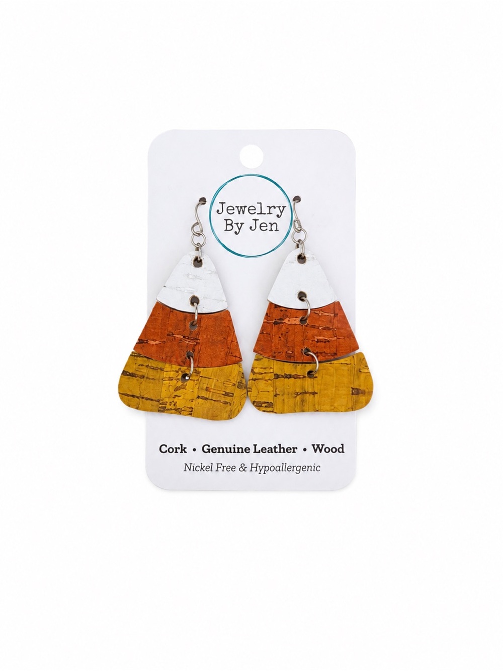 Candy Corn Cork Drop Earrings - White, Orange & Yellow